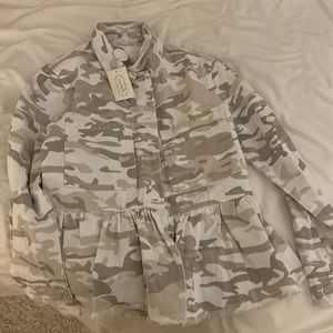 NWT Mud Pie White Camo Jean Jacket
